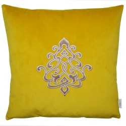 Saffron Yellow Louis 45 x 45 Applique Cushion Complete with Duck Feather Interior