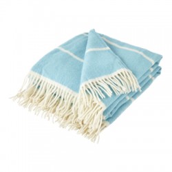Bright Blue and Soft Cream Lambswool Broad Stripe Throw