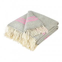 Silver Grey and Pink Stripe Pure New Wool Fishbone Throw
